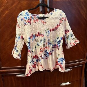 Jane and Delancey Floral Smocked Blouse - Red, Blue, Cream